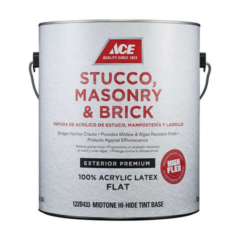 Ace Flat Midtone Hi-Hide Base Acrylic Latex Stucco, Masonry and Brick Paint Exterior 1 gal, Pack of 4