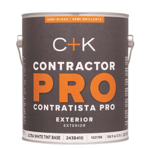 C+K Contractor Pro Semi-Gloss Tint Base Ultra White Base Paint Exterior 1 gal, Pack of 4