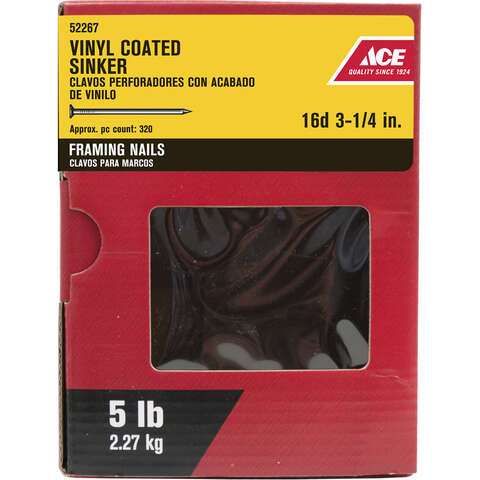 Ace 16D 3-1/4 in. Sinker Vinyl Steel Nail Checkered Head 5 lb