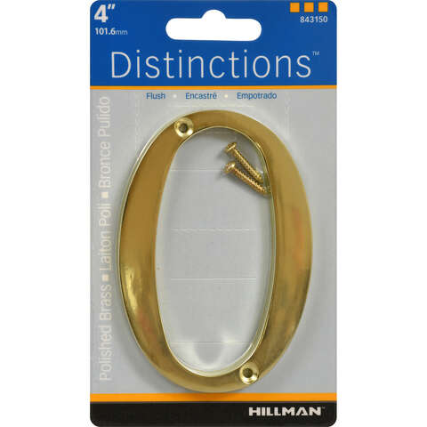 Hillman Distinctions 4 in. Gold Zinc Die-Cast Screw-On Number 0 1 pc, Pack of 3