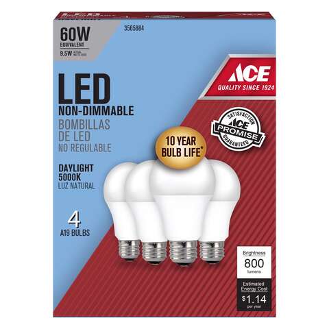 Ace A19 E26 (Medium) LED Bulb Daylight 60 Watt Equivalence 4 pk, Pack of 6