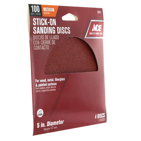 Ace 5 in. Aluminum Oxide Adhesive Sanding Disc 100 Grit Medium 4 pk, Pack of 5