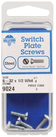 HILLMAN No. 6-32 in. X 1/2 in. L Slotted Oval Head Steel Machine Screws 4 pk, Pack of 10