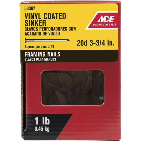 Ace 20D 3-3/4 in. Sinker Vinyl Steel Nail Checkered Head 1 lb