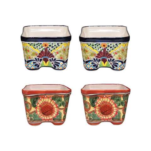 Avera Products Talavera 6 in. H X 8 in. W X 8 in. D Ceramic Cuadrada Planter Multicolored, Pack of 4