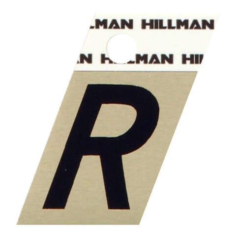 Hillman 1.5 in. Reflective Black Aluminum Self-Adhesive Letter R 1 pc, Pack of 6