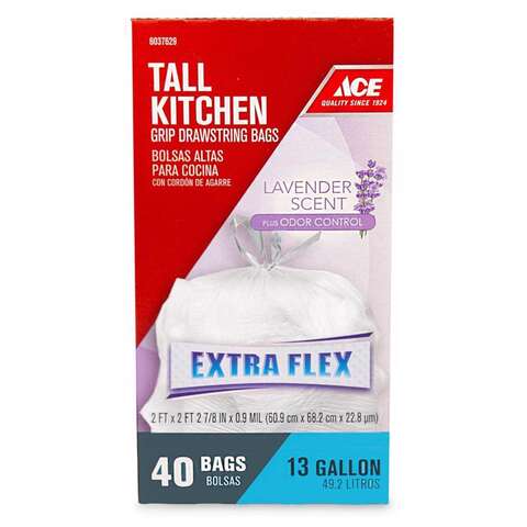 Ace 13 gal Lavender Scent Tall Kitchen Bags Drawstring 40 pk 0.9 mil, Pack of 6