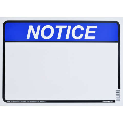 Hillman English Blue Notice Sign 10 in. H X 14 in. W, Pack of 6