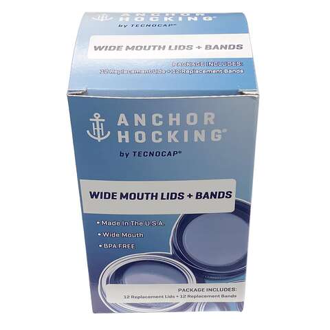 Tecnocap Anchor Hocking Wide Mouth Canning Lids and Bands 12 pk, Pack of 12