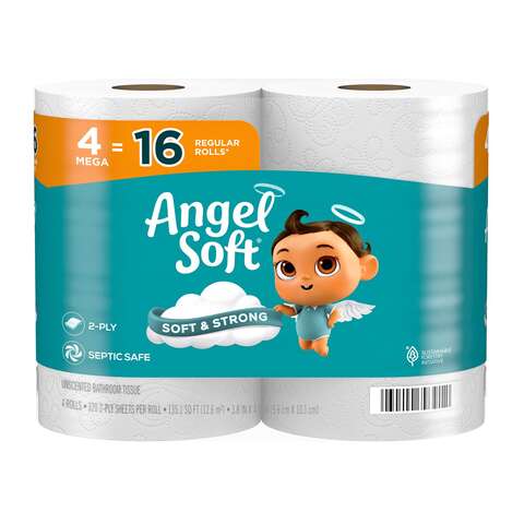 Angel Soft Toilet Paper 4 Rolls 320 sheet 405.33 sq ft, Pack of 12