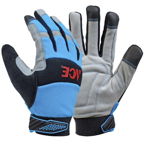 Ace M Leather Palm Cold Weather Blue Gloves