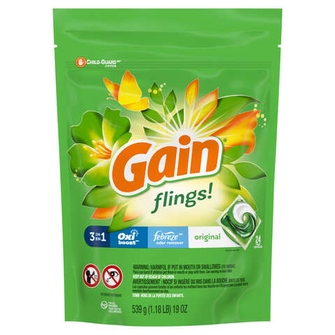 Gain Fling! Original Scent Laundry Detergent Pod 19 oz 24 pk, Pack of 4