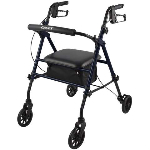 Carex Step N' Rest Blue Rolling Walker Aluminum/Plastic 39 in. H X 22.5 in. L