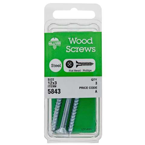 HILLMAN No. 12 X 3 in. L Phillips Zinc-Plated Coarse Wood Screws 3 pk, Pack of 10