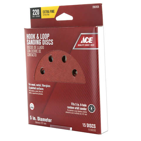 Ace 5 in. Aluminum Oxide Hook and Loop Sanding Disc 220 Grit Very Fine 15 pk