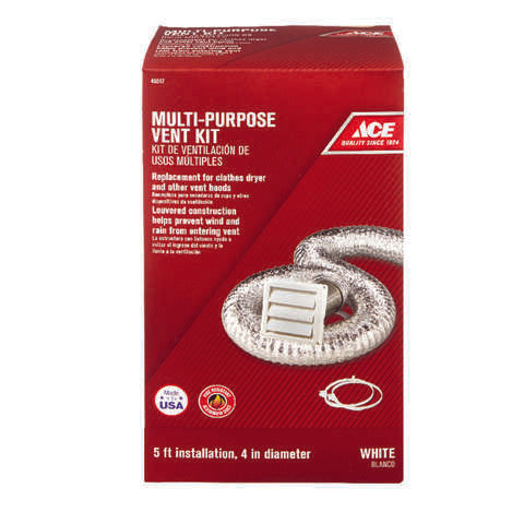 Ace 4 in. W X 4 in. L White Plastic Dryer Vent Kit