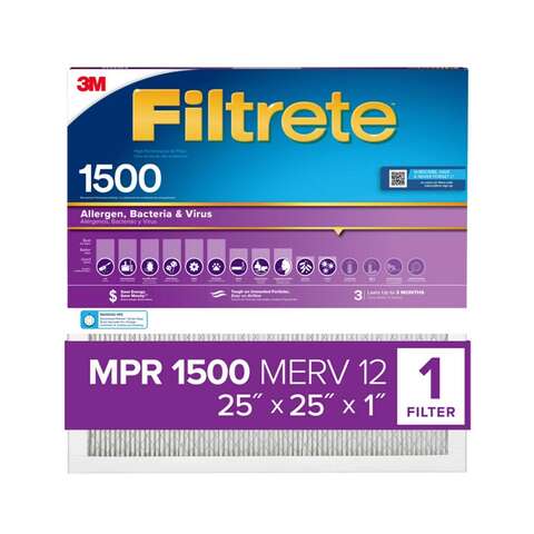 Filtrete 25 in. W X 25 in. H X 1 in. D 12 MERV Pleated Air Filter 1 pk, Pack of 4