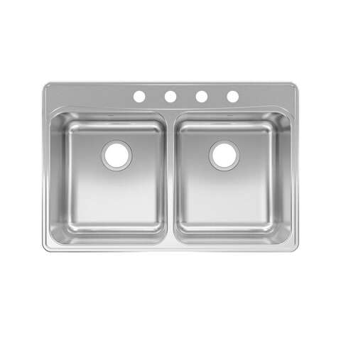 Franke Stainless Steel Top Mount 33 in. W X 22 in. L Double Bowl Kitchen Sink Silver