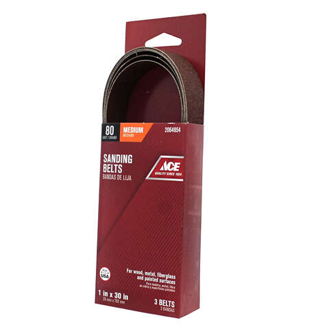 Ace 30 in. L X 1 in. W Aluminum Oxide Sanding Belt 80 Grit Medium 3 pc