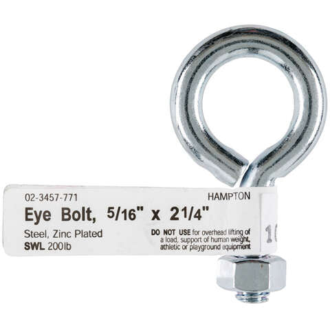 Hampton 5/16 in. X 2-1/4 in. L Zinc-Plated Steel Eyebolt Nut Included, Pack of 10