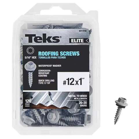 Teks Elite No. 12 X 1 in. L Hex Drive Hex Washer Head Self Tapping Roofing Screws