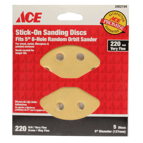 Ace 5 in. Aluminum Oxide Adhesive Sanding Disc 220 Grit Very Fine 5 pk, Pack of 5