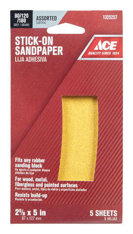 Ace 5 in. L X 2-5/8 in. W Assorted Grit Aluminum Oxide Sanding Sheet 1 pk, Pack of 5