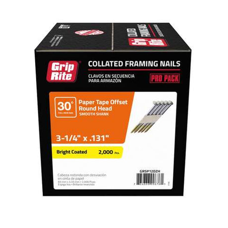 Grip-Rite 3-1/4 in. L Angled Strip Bright Framing Nails 30 deg 2000 pk