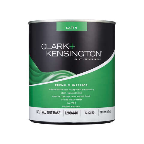 Clark+Kensington Satin Tint Base Neutral Base Premium Paint Interior 1 qt, Pack of 4