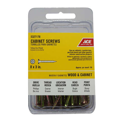 Ace No. 8 X 3 in. L Phillips Yellow Zinc Coarse Cabinet Screws 50 pk