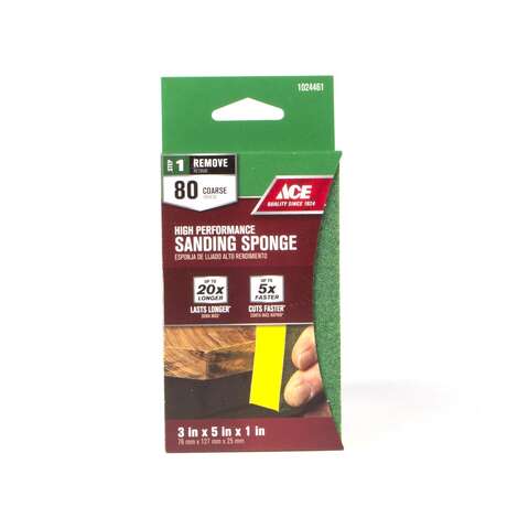 Ace 5 in. L X 3 in. W X 1 in. 80 Grit Medium 2-Sided Sanding Sponge