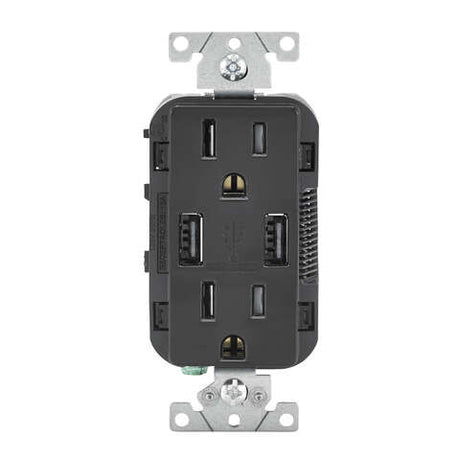 Leviton Decora 15 amps 125 V Black Outlet and USB Charger 5-15R 1 pk