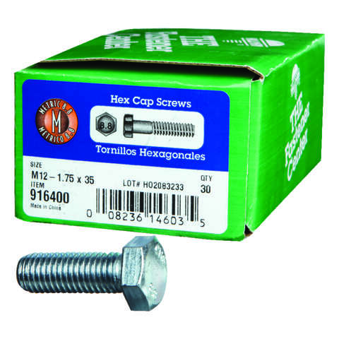 Hillman M12-1.75 mm D X 35 mm L Heat Treated Steel Hex Head Cap Screw 30 pk