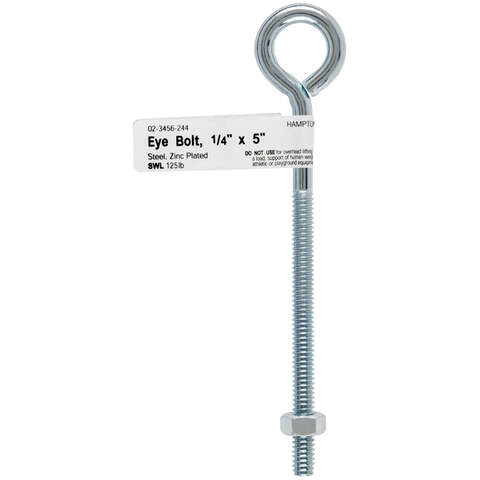 Hampton 1/4 in. X 5 in. L Zinc-Plated Steel Eyebolt with Nut Nut Included, Pack of 10