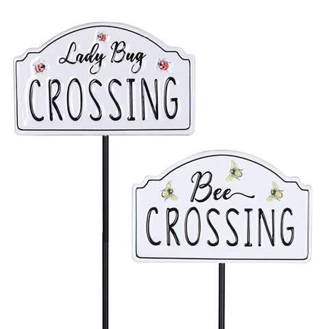 Exhart Black/White Metal 26 in. H Lady Bug and Bee Crossing Yard Stake, Pack of 12