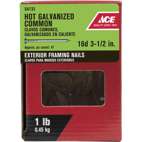 Ace 16D 3-1/2 in. Common Hot-Dipped Galvanized Steel Nail Flat Head 1 lb