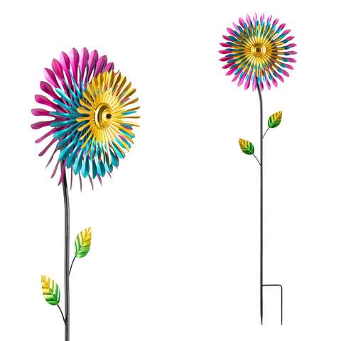Alpine Multicolored Metal 47 in. H Wind Garden Stake Spinner, Pack of 4