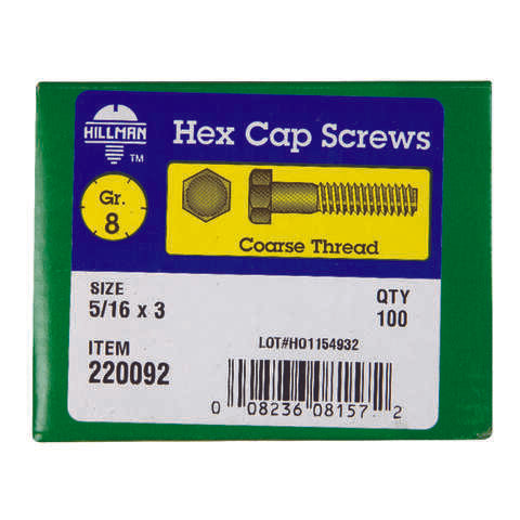 HILLMAN 5/16 in. D X 3 in. L Heat Treated Steel Hex Head Cap Screw 100 pk
