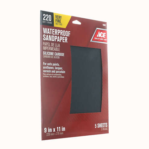 Ace 11 in. L X 9 in. W 220 Grit Silicon Carbide Waterproof Sandpaper 5 pk, Pack of 10