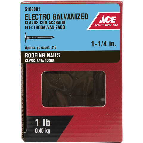 Ace 1-1/4 in. Roofing Electro-Galvanized Steel Nail Large Head 1 lb