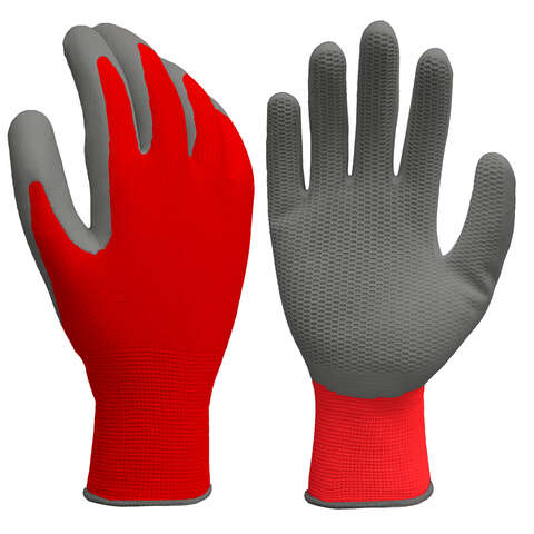 Grease Monkey L Latex/Polyester Honeycomb Gray/Red Grip Gloves