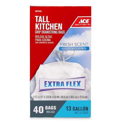 Ace 13 gal Fresh Scent Tall Kitchen Bags Drawstring 40 pk 0.9 mil, Pack of 6