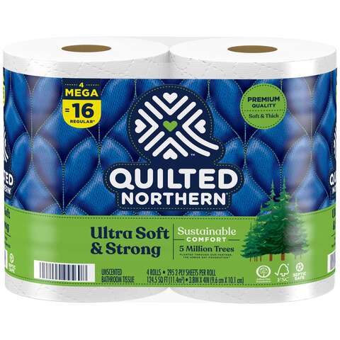 Quilted Northern Ultra Soft & Strong Toilet Paper 4 Rolls 328 sheet 138.49 sq ft, Pack of 12