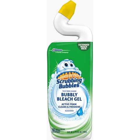 Scrubbing Bubbles Bubbly Bleach Gel Rainshower Scent Toilet Bowl Cleaner 24 oz Gel, Pack of 6