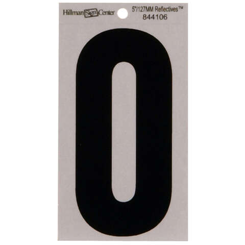 Hillman 5 in. Reflective Black Vinyl Self-Adhesive Number 0 1 pc, Pack of 6