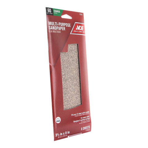 Ace 9 in. L X 3-2/3 in. W 60 Grit Aluminum Oxide Sandpaper 6 pk, Pack of 10