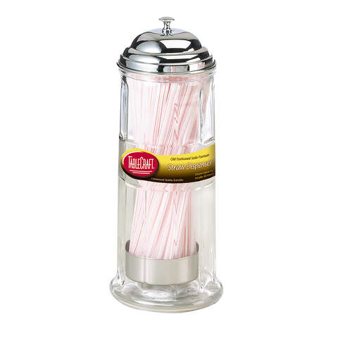 TableCraft Clear Glass/Steel Diner Straw Dispenser 50 Straws, Pack of 6