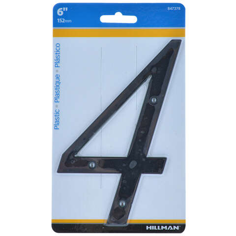 Hillman 6 in. Black Plastic Nail-On Number 4 1 pc, Pack of 3