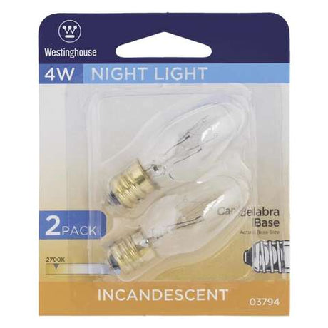 Westinghouse 4 W C7 Specialty Incandescent Bulb E12 (Candelabra) White 2 pk