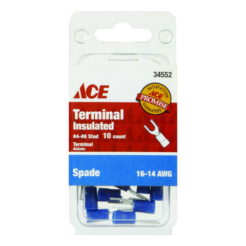 Ace Insulated Wire Spade Terminal Blue 10 pk